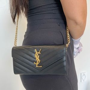 Authentic Saint Laurent Cassandra Caviar Envelope wallet with  crossbody strap